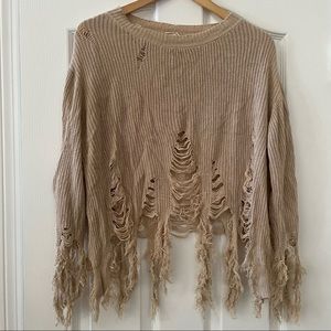 Distressed long sleeve crop top